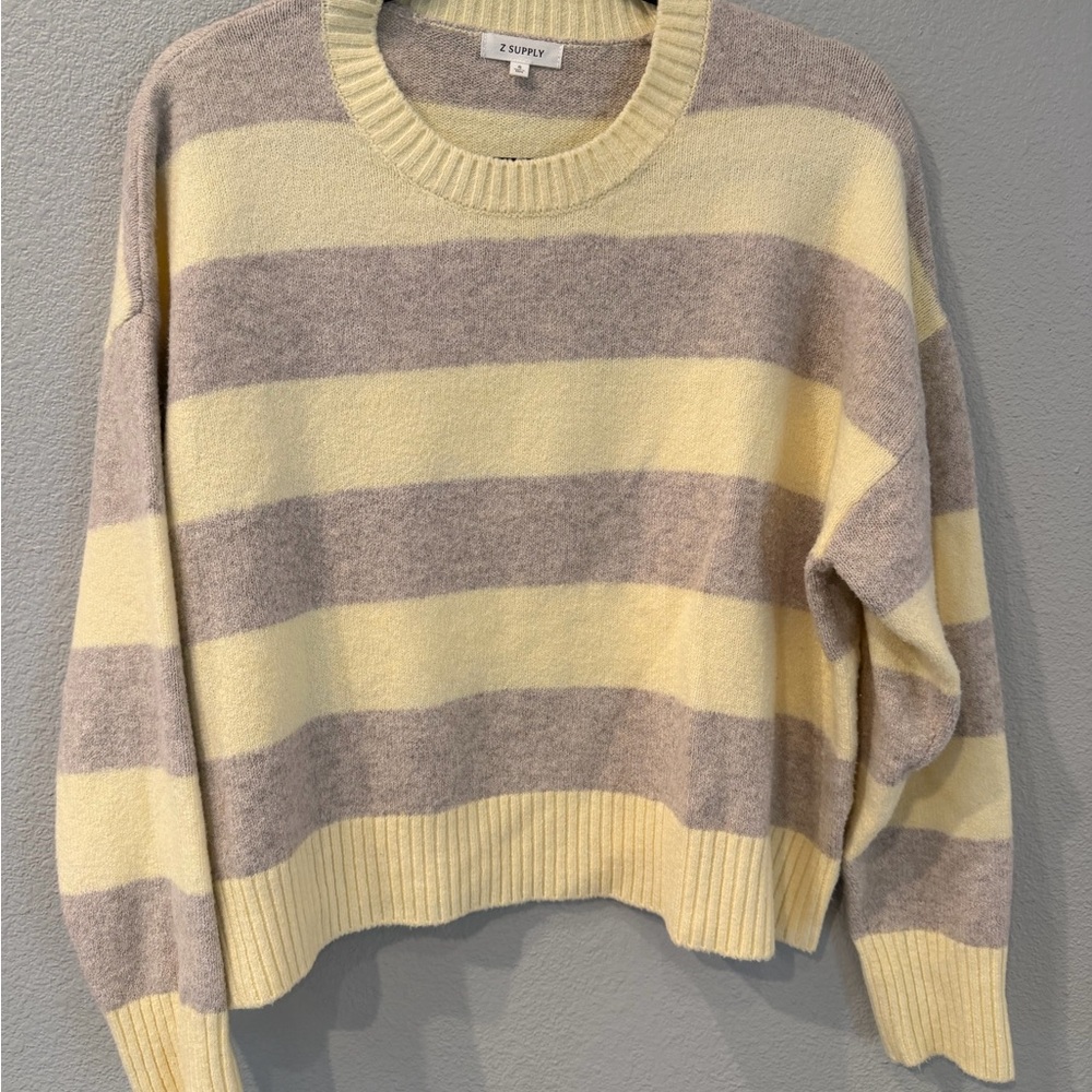 Z Supply Yellow and Beige Striped Crewneck Sweater